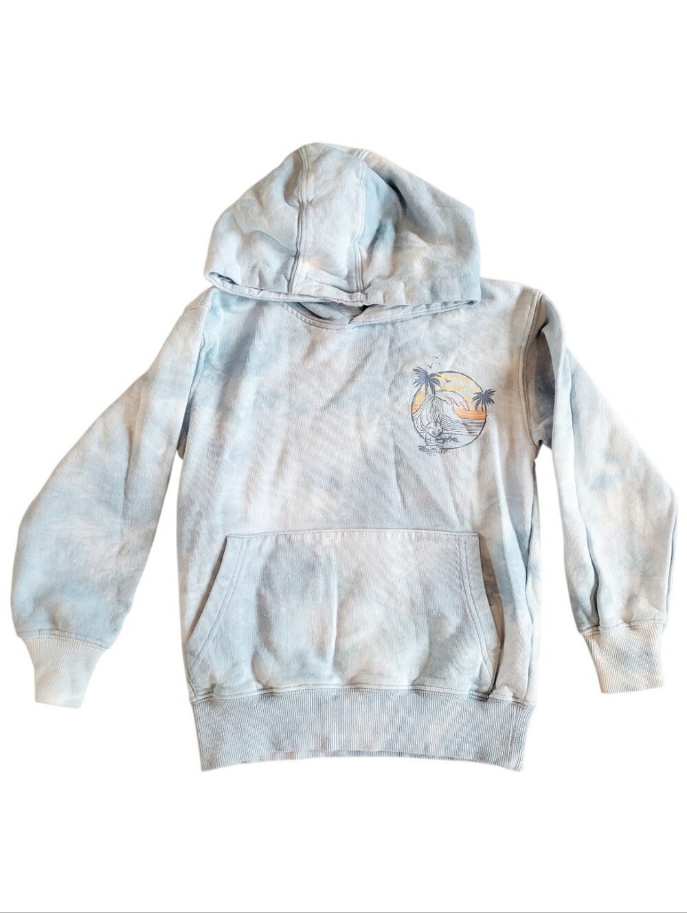 Disney Lilo & Stitch Unisex 7/8 Blue And White Tie Dyed Hoodie